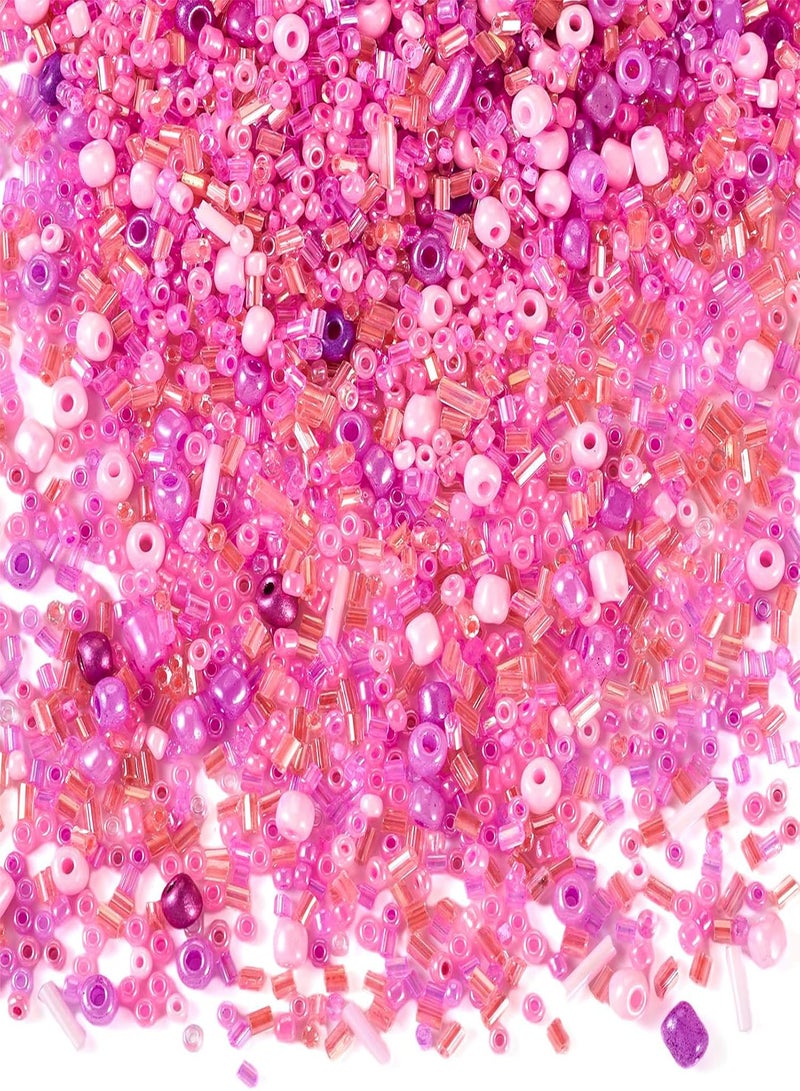 GGOOT Pandahall 10g Glass Seed Beads Bulk Deep Pink Glass Bugle Beads Mixed Styles Long Tube Beads Mini Spacer Loose Beads for Necklaces Bracelets Earrings DIY Jewelry Making  - Image 1