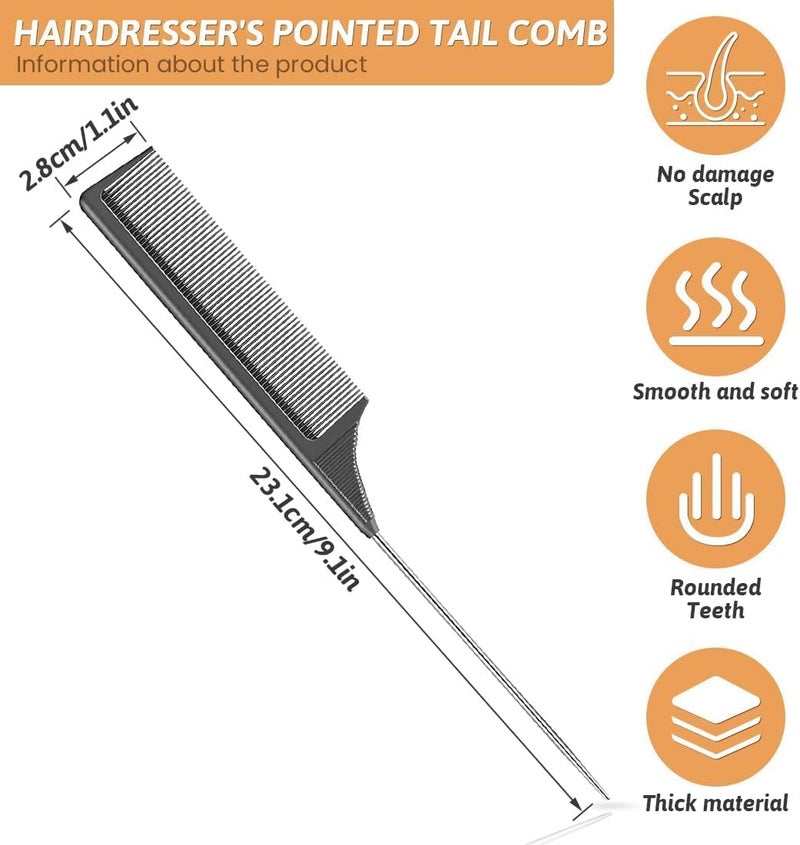 ALKAYAN Comb Steel Pin Rat Tail Carbon Fiber Heat Resistant Teasing Combs with Stainl... - Image 1
