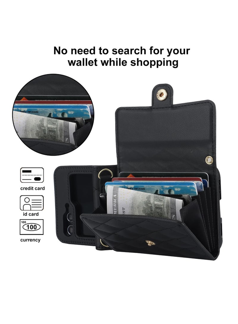 SYOSI Wallet Case for Galaxy Z Flip 5 with Card Holder Crossbody Wallet Leather Handbag RFID Blocking Detachable Lanyard Magnetic Flip Case Compatible with Samsung Galaxy Z Flip 5 5G Black  - Image 3