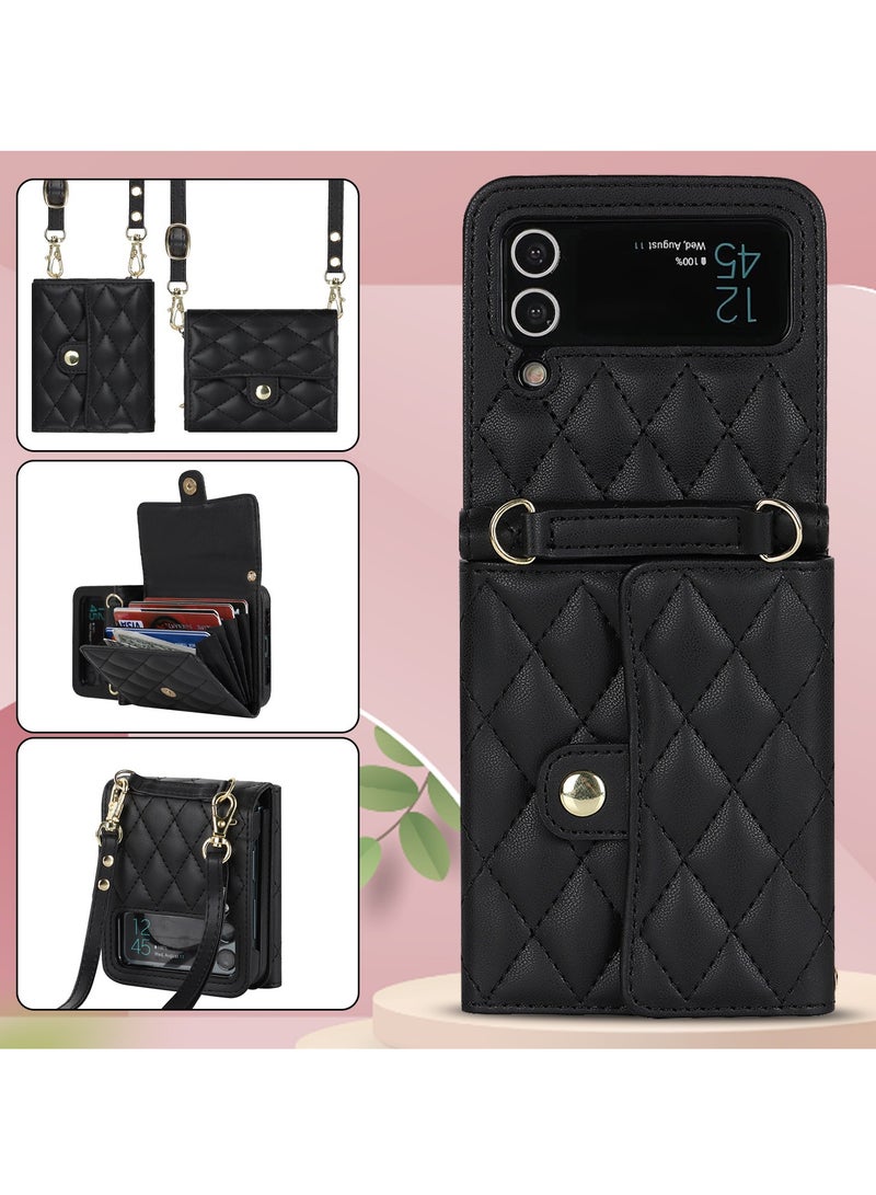 SYOSI Wallet Case for Galaxy Z Flip 5 with Card Holder Crossbody Wallet Leather Handbag RFID Blocking Detachable Lanyard Magnetic Flip Case Compatible with Samsung Galaxy Z Flip 5 5G Black  - Image 5