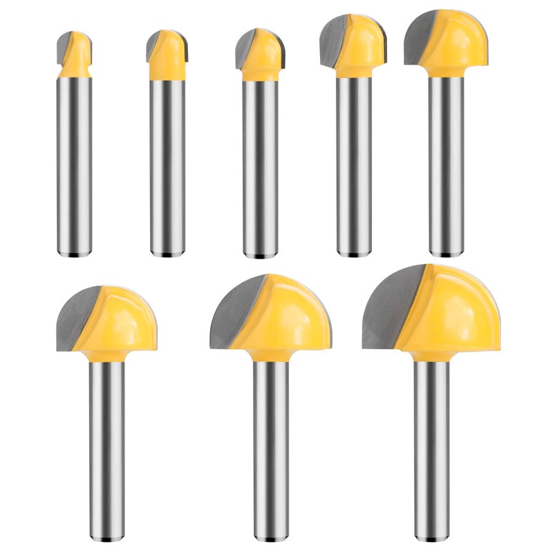 UTRUSTTO Cove Box Router Bit Set 1/4 Inch Shank, 8 Pcs Solid Carbide Double Flute Cove Box Round Nose, Cutter for 1/4", 5/16", 3/8", 1/2", 5/8", 3/4", 7/8", 1" Cutting Diameter - Image 1