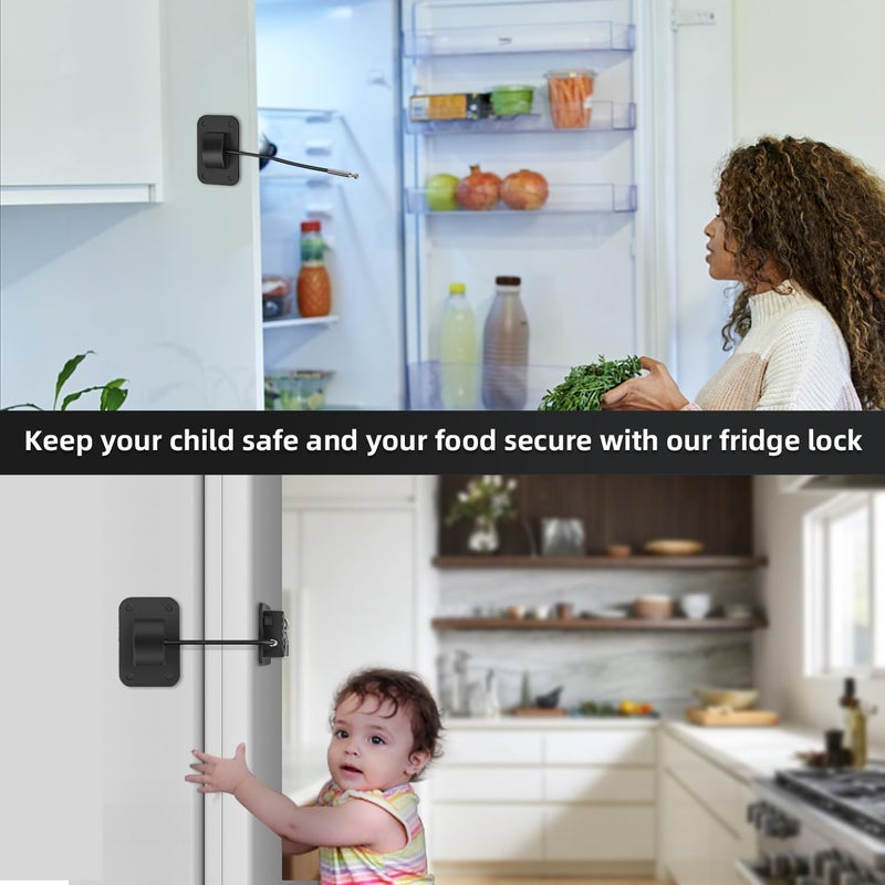 Azonee Fridge Lock, Upgraded Refrigerator Lock Combination, Freezer Lock for Upright Freezer, Cabinet Lock with Code for Child Safety, Refrigerator Lock for Kids, Easy Install No Keys Needed Black - Image 2