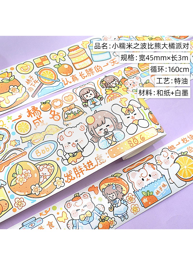 Generic - Cute Cartoon Girl Washi Tape SetLittle Glutinous Rice's Bobi Bear Big Orange Party. And Paper. Special Oil 3m Little Glutinous Rice's Bobi Bear Big Orange Party. And Paper. Special Oil 3m - Image 1