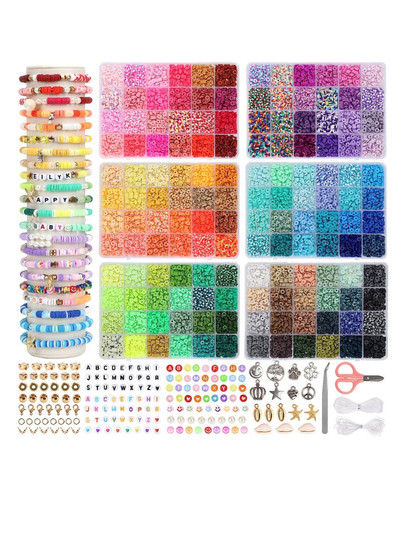 SISGL 19500 Pcs Clay Beads 144 Colors Flat Round Polymer Clay Spacer Beads With Pendant Charms Kit And Elastic Strings For DIY Jewelry Making Bracelets Necklace  - Image 1