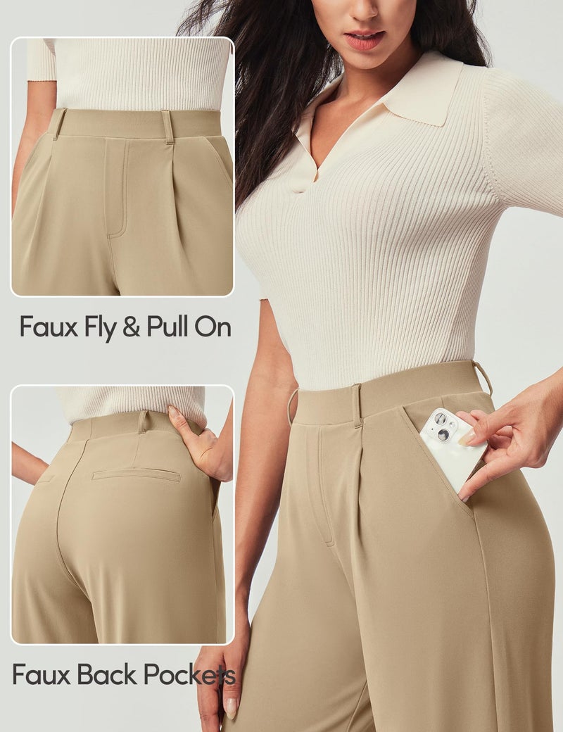 IUGA Womens Dress Pants Wide Leg Pull On Stretchy Work Pants Women High Waisted Business Casual Trousers with Pockets - Image 4