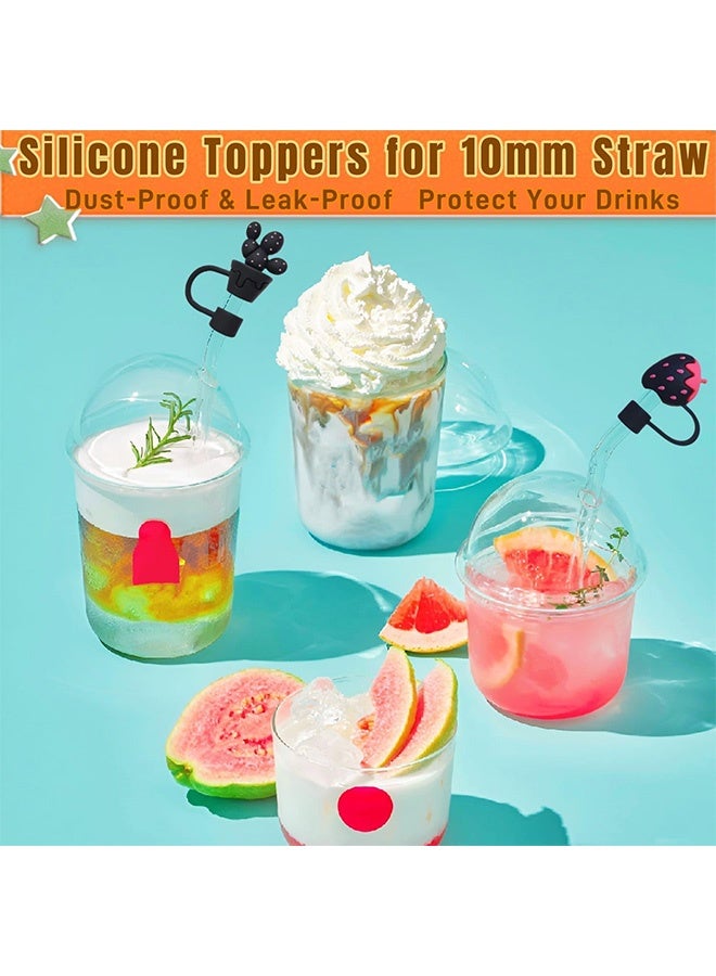 Quantum 8 Pcs Cute Strawberry Heart Flower Straw Toppers 3D Decorative Dust-Proof Straw Covers Reusable Silicone Straw Caps for Daily Cup Stanley Cup Straw - Image 2