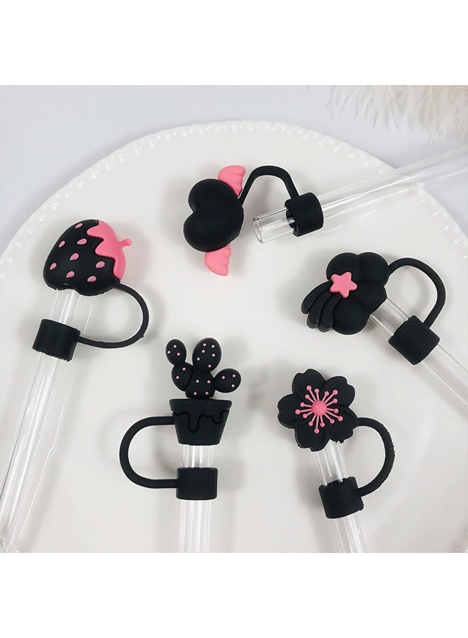 Quantum 8 Pcs Cute Strawberry Heart Flower Straw Toppers 3D Decorative Dust-Proof Straw Covers Reusable Silicone Straw Caps for Daily Cup Stanley Cup Straw - Image 3
