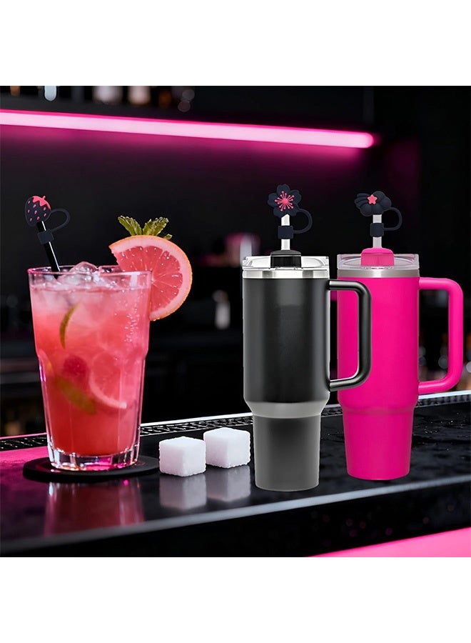 Quantum 8 Pcs Cute Strawberry Heart Flower Straw Toppers 3D Decorative Dust-Proof Straw Covers Reusable Silicone Straw Caps for Daily Cup Stanley Cup Straw - Image 4