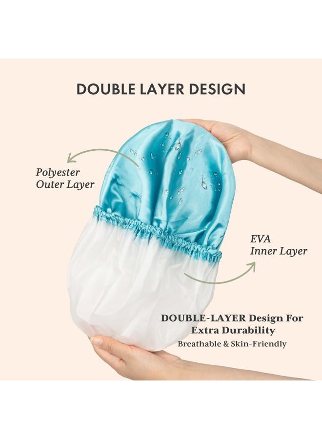 AmazerBath Shower Cap for Women, 4 PCS Double Waterproof Layers Shower Hair Caps, Elastic and Reusable Hair Cap, Environmental Protection Bathing Hat for Women Men Kids - Image 2