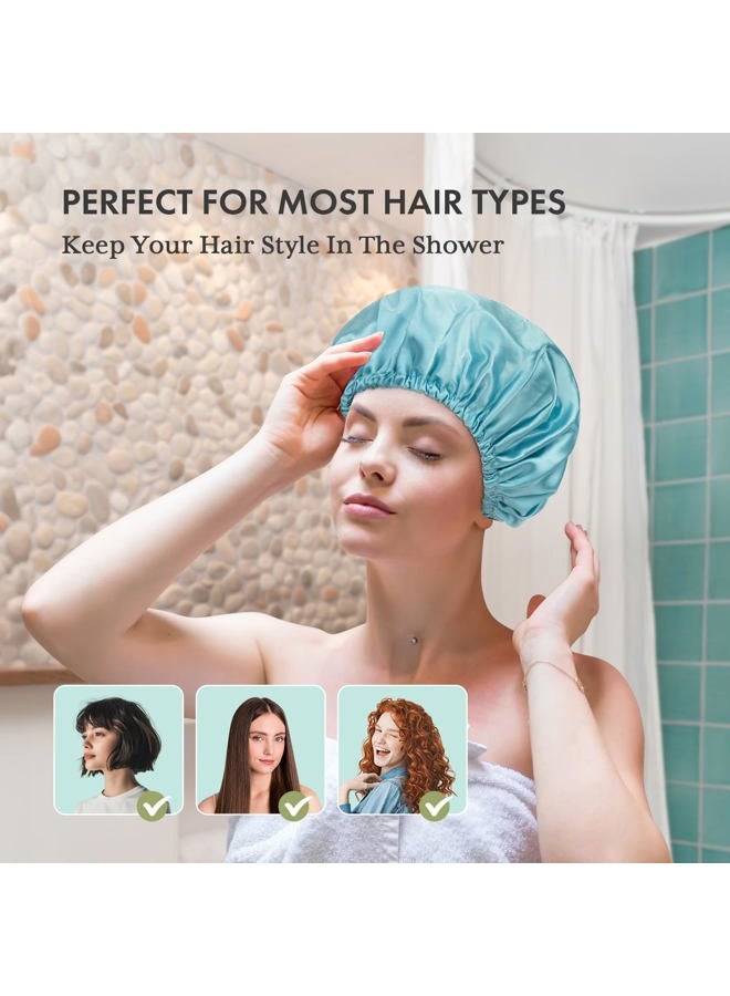 AmazerBath Shower Cap for Women, 4 PCS Double Waterproof Layers Shower Hair Caps, Elastic and Reusable Hair Cap, Environmental Protection Bathing Hat for Women Men Kids - Image 3