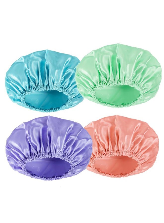 AmazerBath Shower Cap for Women, 4 PCS Double Waterproof Layers Shower Hair Caps, Elastic and Reusable Hair Cap, Environmental Protection Bathing Hat for Women Men Kids - Image 1
