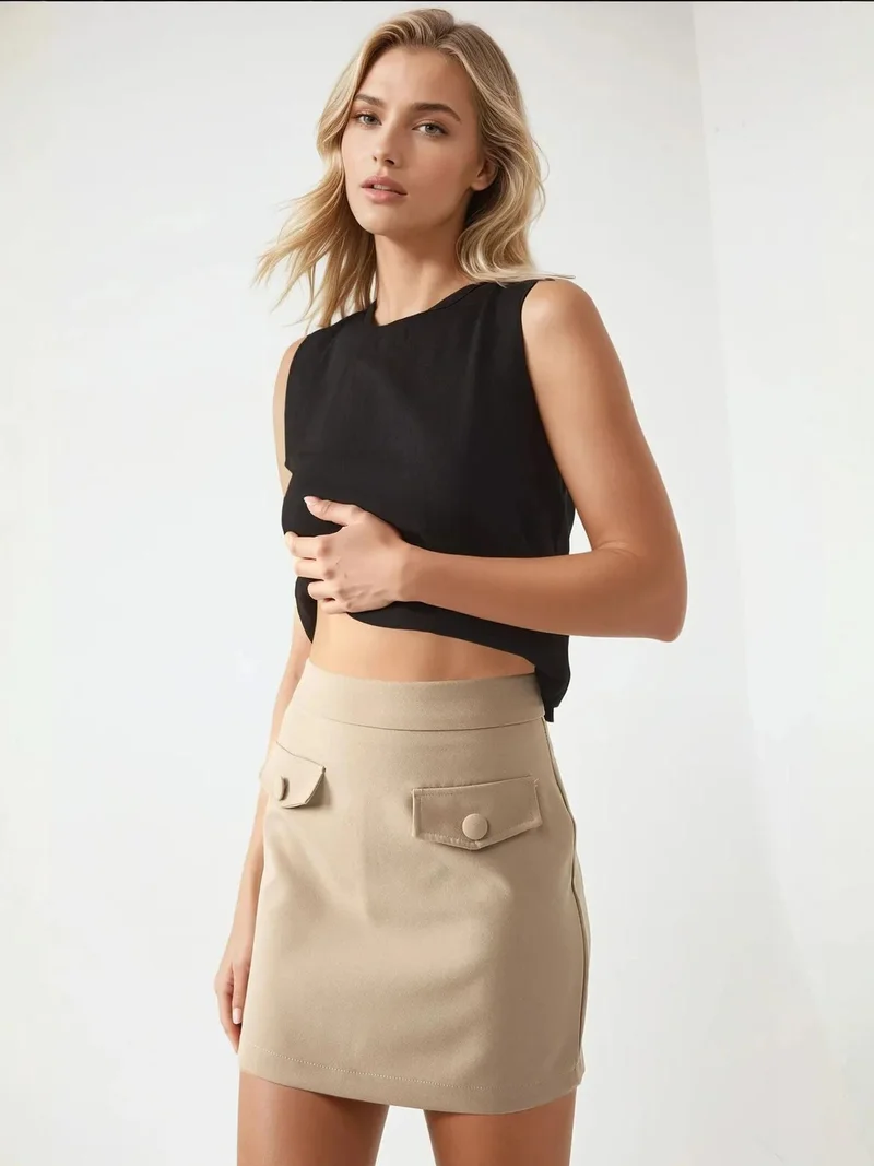 زوبعة تنورة بيكا القصيرة بجيوب وهمية