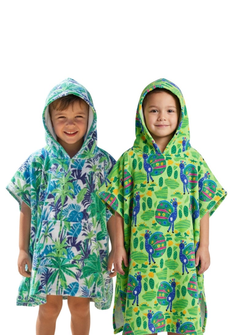 Pearl Coast International Kids Poncho Towel Hooded Pack of 2 – Quick Dry Microfiber Beach Changing Robe for Boys & Girls, Soft Absorbent Swim Cover Up - Image 2