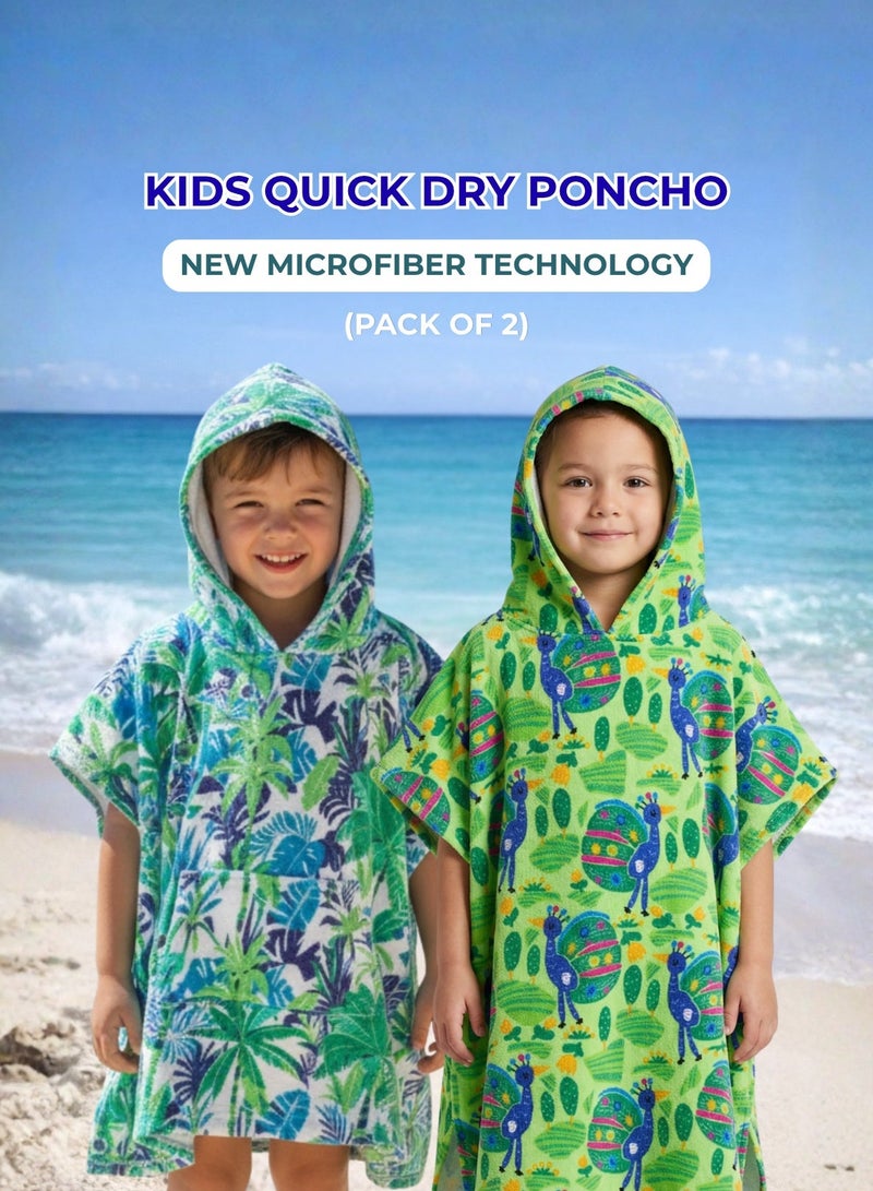 Pearl Coast International Kids Poncho Towel Hooded Pack of 2 – Quick Dry Microfiber Beach Changing Robe for Boys & Girls, Soft Absorbent Swim Cover Up - Image 1