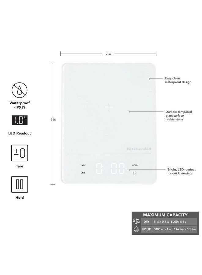 كيتشن إيد ميزان مطبخ وطعام رقمي مقاوم للماء (IPx7) من كيتشن إيد KQ913، مزود بقراءة LED، وسعة قصوى تصل إلى 11 رطلاً، باللون الأبيض - Image 2