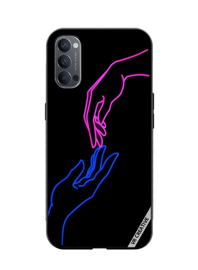 VR CREATIVE Protective Case Cover For Oppo Reno4 Pro 5G Hands In Neon Lights Design Multicolour - Image 1