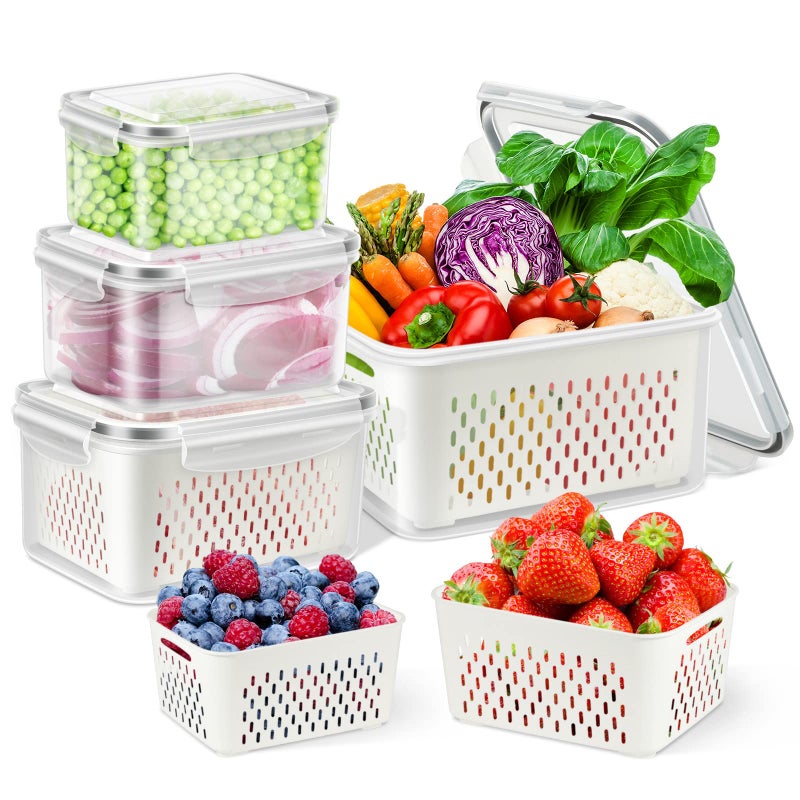 TBMax Fruit Storage Containers for Fridge Organizers and Storage 4 Pack Large Produce Saver with Airtight Lid  Colander for Berry Lettuce Salad Vegetable Storage Refrigerator Organizers