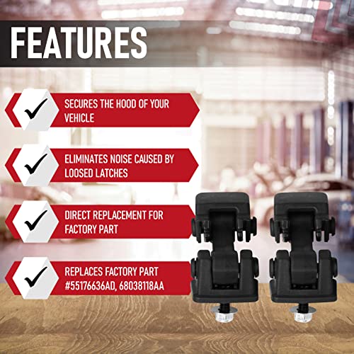 AA Ignition Hood Latches Set of 2 - Replaces 55176636AD, 68038118AA, 42422 - Fits 1997, 1998, 1999, 2000, 2001, 2002, 2003, 2004, 2005, 2006 Jeep Wrangler TJ - Hold-Down Hook Latch Pair - Year Models 1997-2006 - Image 2