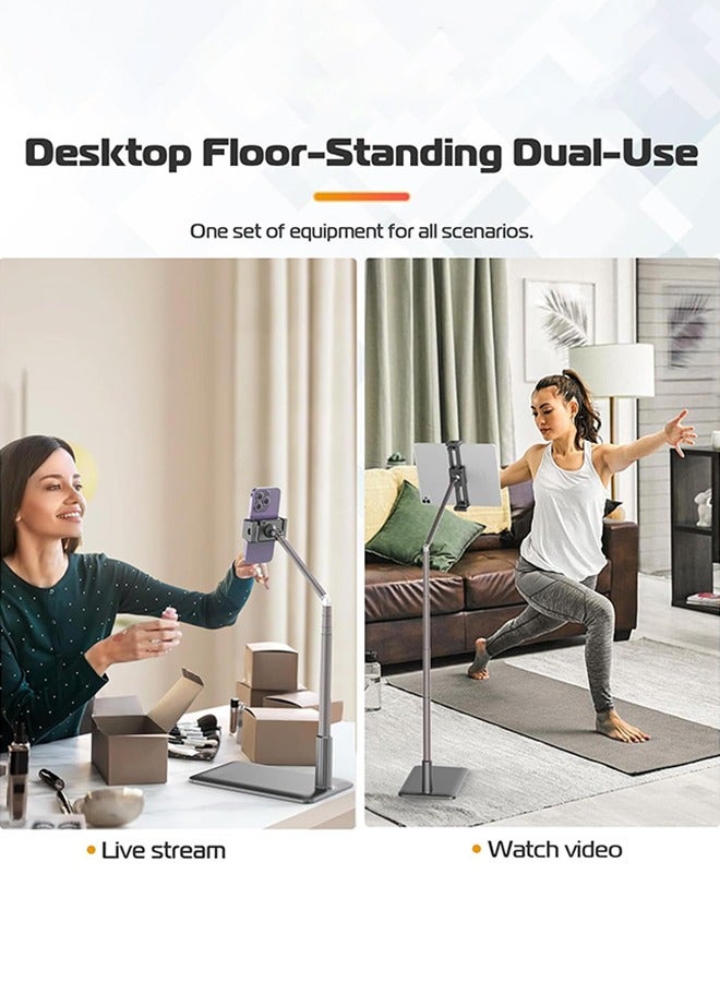 Garlo Tablet Floor Stand Holder, Phone Stand for Recording, Adjustable Cell Phone & Tablet Stand for Floor, Compatible with iPad Pro, iPad Air, iPad Mini, Galaxy Tab, iPhone & 4.6-12.9 Inch Devices - Image 2