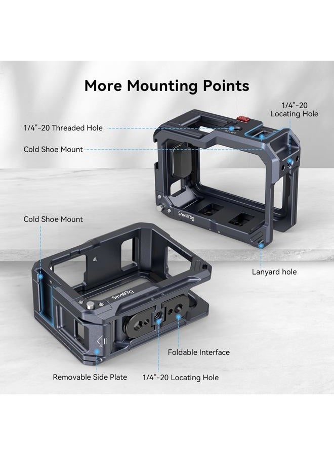Hero13 / Hero12 / Hero11 / Hero 10 / Hero 9 Black Cage for GoPro, Compatible with the Lens Filter Max Lens on Camera, with 2 Cold Shoe Mount for Microphone and Led Video Light - 3084C