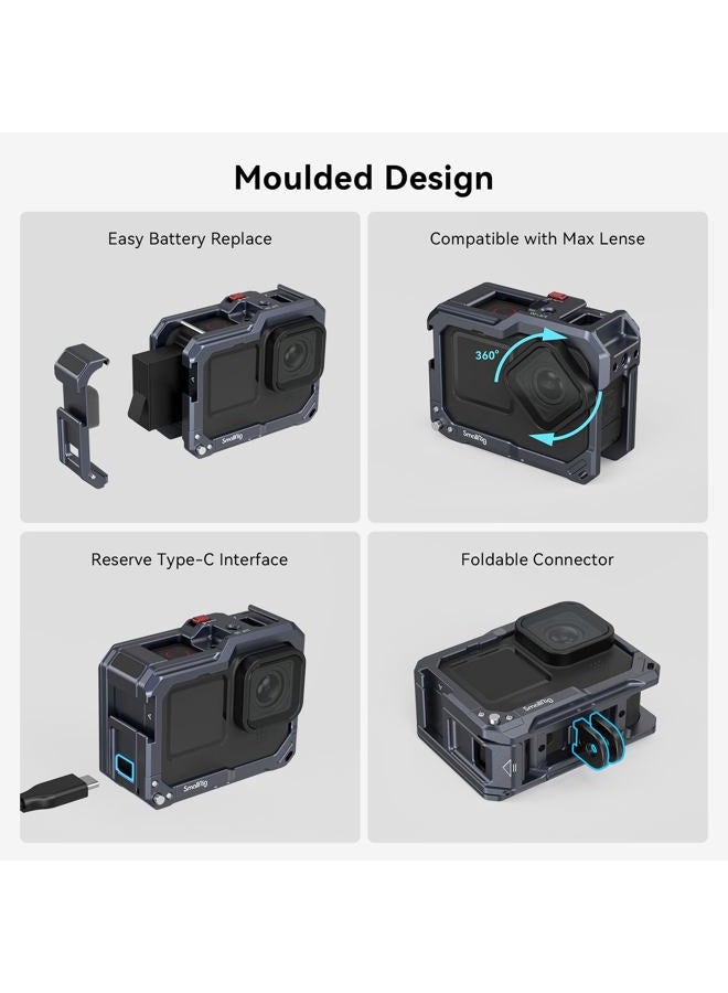 Hero13 / Hero12 / Hero11 / Hero 10 / Hero 9 Black Cage for GoPro, Compatible with the Lens Filter Max Lens on Camera, with 2 Cold Shoe Mount for Microphone and Led Video Light - 3084C