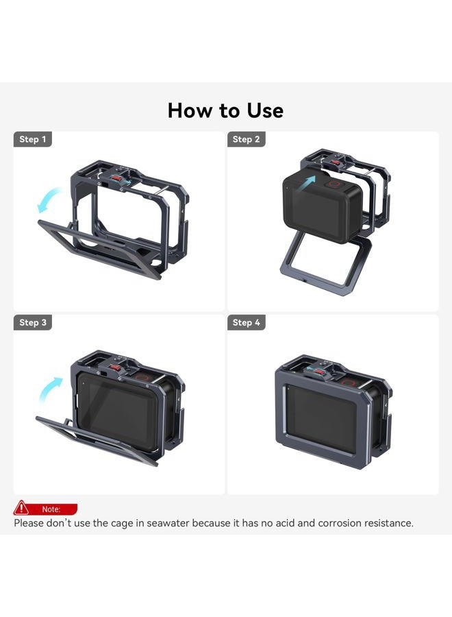 Hero13 / Hero12 / Hero11 / Hero 10 / Hero 9 Black Cage for GoPro, Compatible with the Lens Filter Max Lens on Camera, with 2 Cold Shoe Mount for Microphone and Led Video Light - 3084C