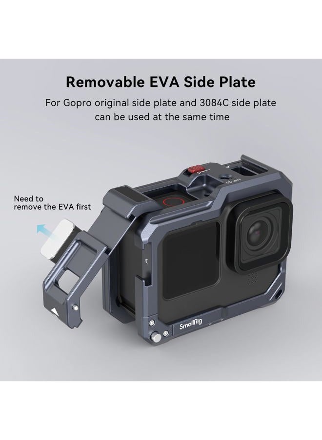 Hero13 / Hero12 / Hero11 / Hero 10 / Hero 9 Black Cage for GoPro, Compatible with the Lens Filter Max Lens on Camera, with 2 Cold Shoe Mount for Microphone and Led Video Light - 3084C