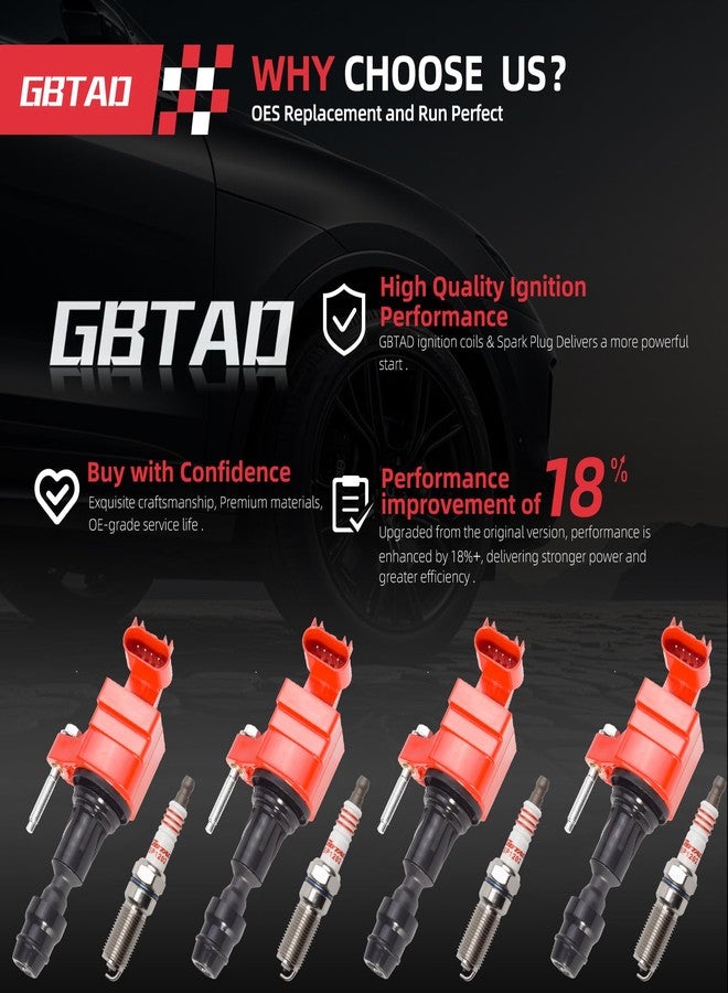 GBTAD Set of 4 Upgraded Ignition Coil Pack and Iridium Spark Plug for 2.0L 2.2L 2.4L L4 Pontiac Chevy Cobalt HHR Malibu Captiva Buick LaCrosse Regal GMC Saab Saturn Replaces UF491 12578224 - Image 2