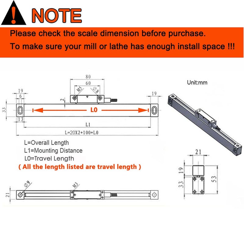 TOAUTO DRO 3 Axis / 2 Axis Digital Readout 200mm Linear Scale 8" Precision 5um for Bridgeport/Knee Mill Lathe Milling Machine - Image 5