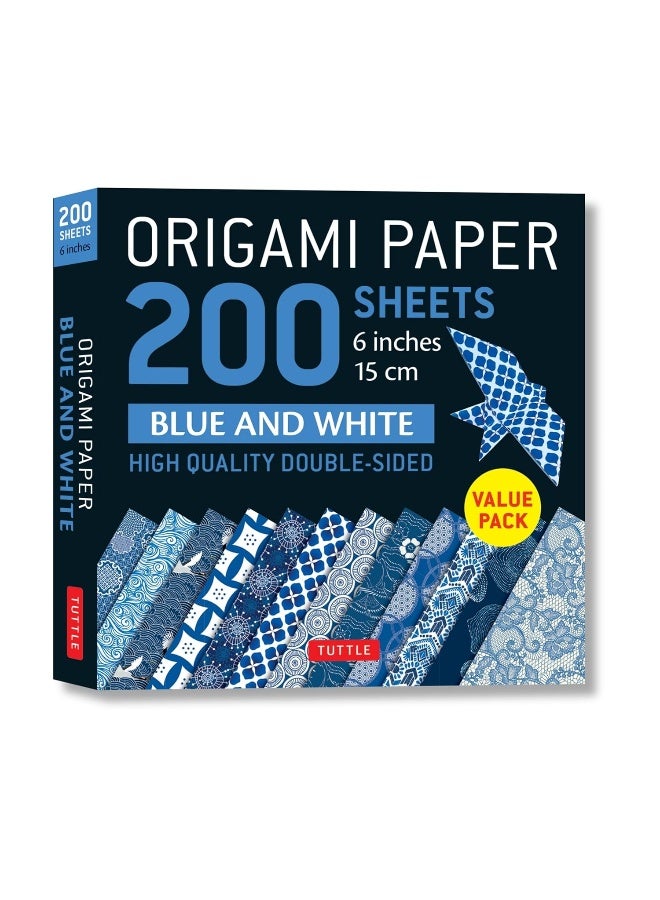 Origami Paper 200 sheets Blue and White Patterns 6" (15 cm): Double Sided Origami Sheets Printed with 12 Different Designs (Instructions for 6 Projects Included)  - Image 1