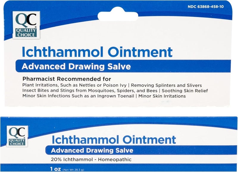 Quality Choice Ichthammol Ointment 20%, Advanced Drawing Salve, Soothing Skin Relief for Plant Irritations, Splinter, Slivers, Acne, Boils, Ingrown Hairs & Nails,Bug Bites & Stings, 1oz Tube