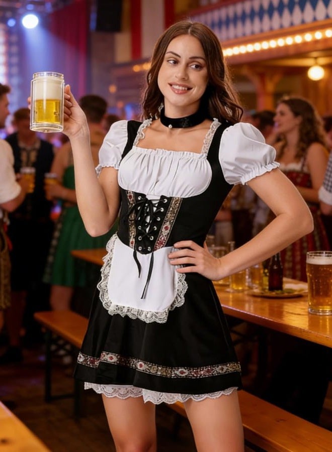GRAJTCIN Oktoberfest Costumes Women Velvet German Bavarian Dirndl Dress Octoberfest Outfits for Halloween Carnival (M, Black) - Image 2