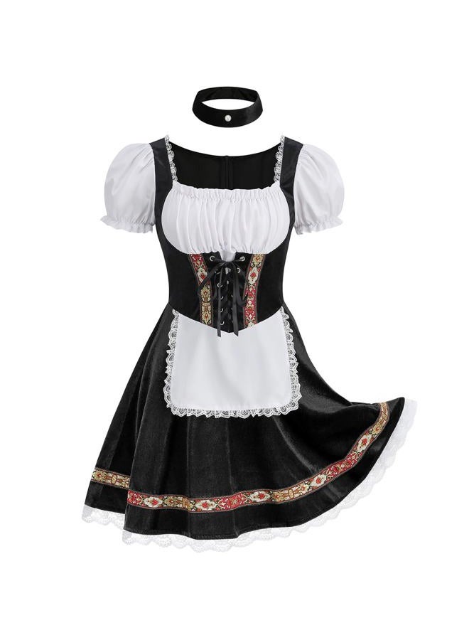GRAJTCIN Oktoberfest Costumes Women Velvet German Bavarian Dirndl Dress Octoberfest Outfits for Halloween Carnival (M, Black) - Image 3