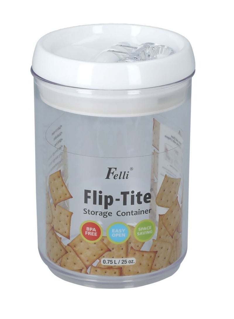Felli Flip-Tite Cylindrical Storage Container Clear And White 1.1 Liter