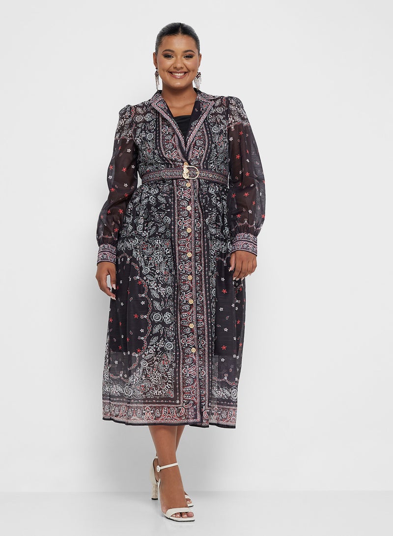 خزانة فستان ميدي بحزام بنقشة البيزلي - Image 1