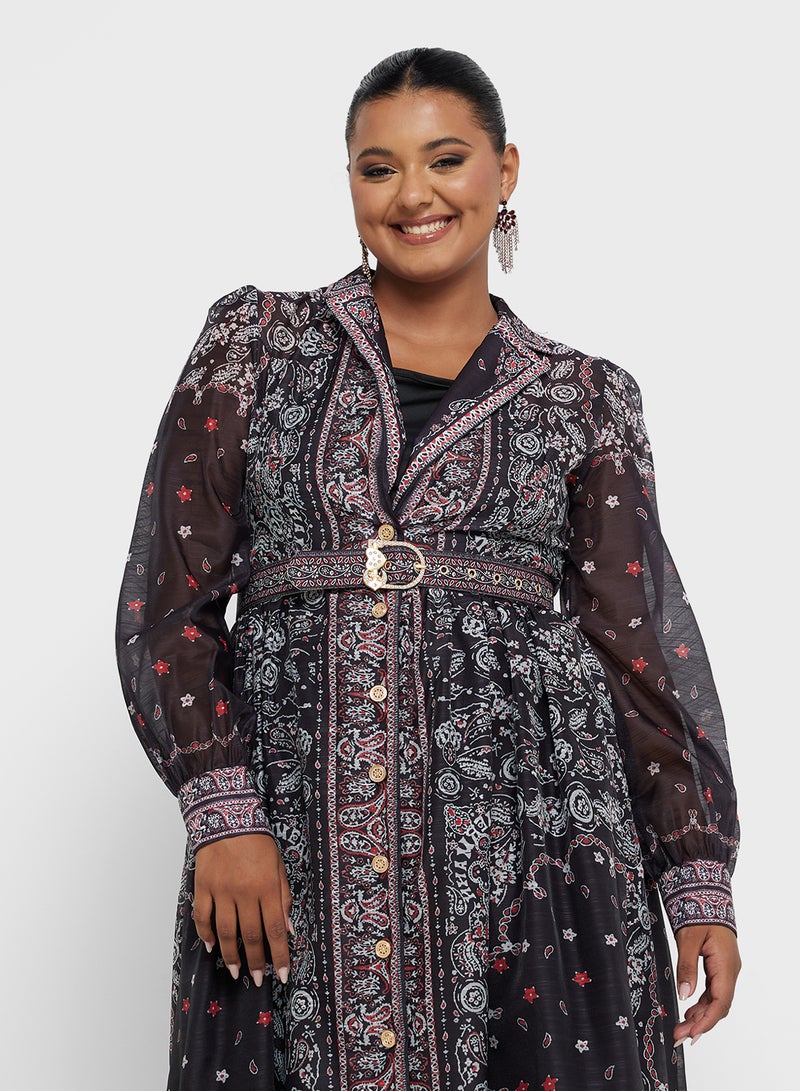 خزانة فستان ميدي بحزام بنقشة البيزلي - Image 3