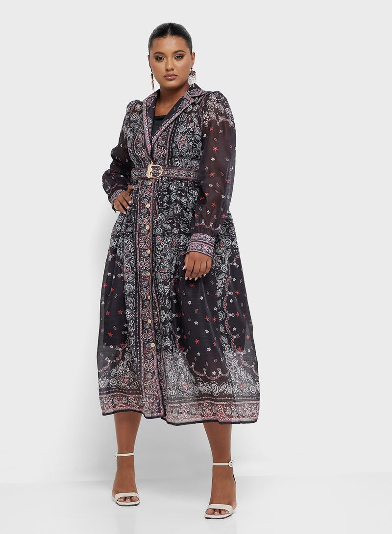 خزانة فستان ميدي بحزام بنقشة البيزلي - Image 4