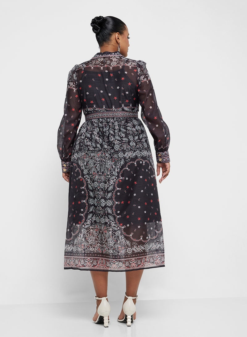 خزانة فستان ميدي بحزام بنقشة البيزلي - Image 2