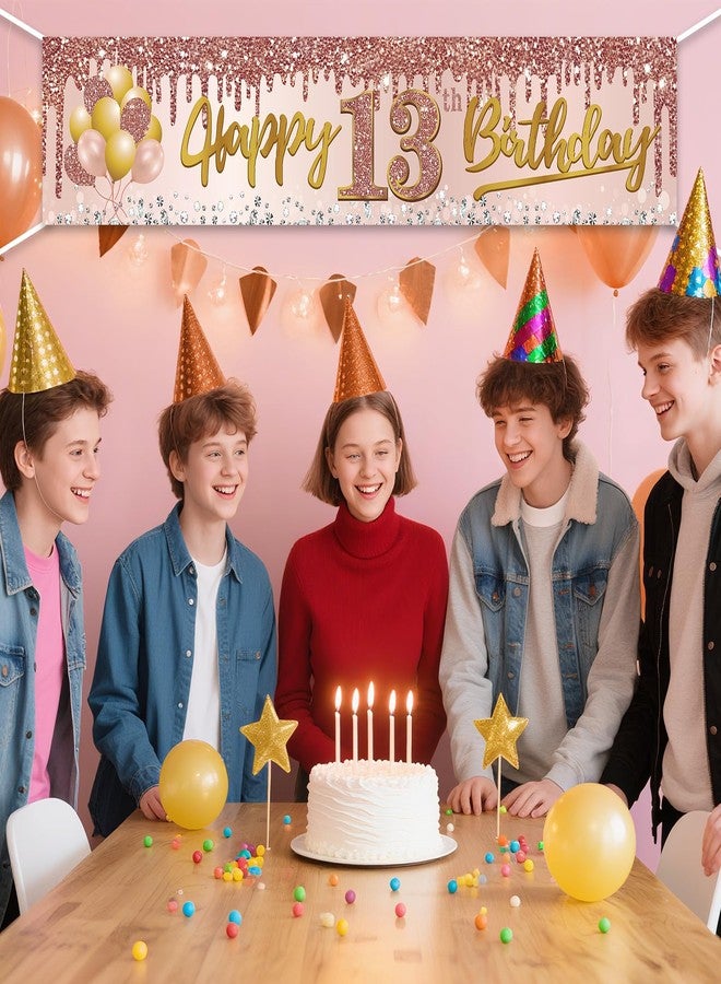 Excelloon 13th Birthday Banner Decorations for Girls, Pink Rose Gold Happy 13 Birthday Yard Banner Party Supplies, 13 Year Old Teenager Bday Background Sign for Outdoor Indoor - Image 4