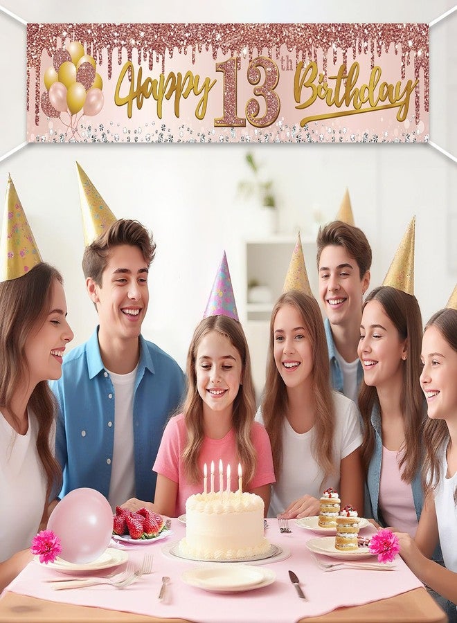 Excelloon 13th Birthday Banner Decorations for Girls, Pink Rose Gold Happy 13 Birthday Yard Banner Party Supplies, 13 Year Old Teenager Bday Background Sign for Outdoor Indoor - Image 3