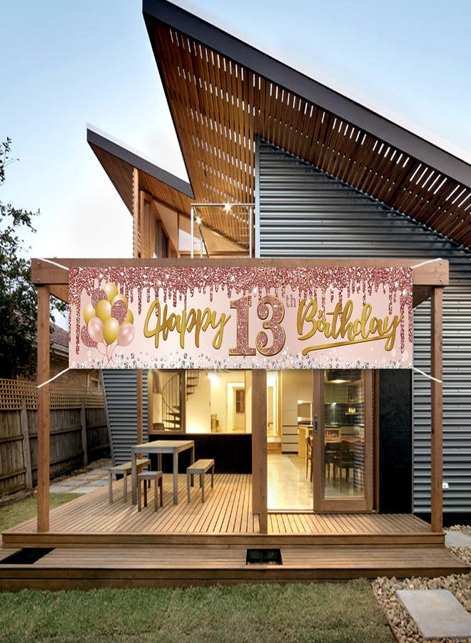 Excelloon 13th Birthday Banner Decorations for Girls, Pink Rose Gold Happy 13 Birthday Yard Banner Party Supplies, 13 Year Old Teenager Bday Background Sign for Outdoor Indoor - Image 5