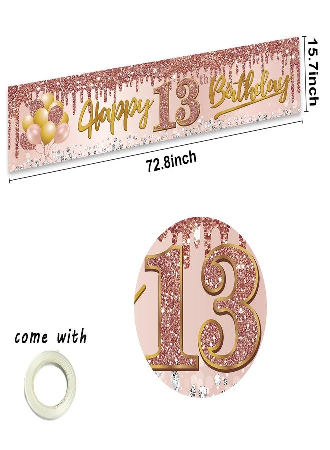 Excelloon 13th Birthday Banner Decorations for Girls, Pink Rose Gold Happy 13 Birthday Yard Banner Party Supplies, 13 Year Old Teenager Bday Background Sign for Outdoor Indoor - Image 2