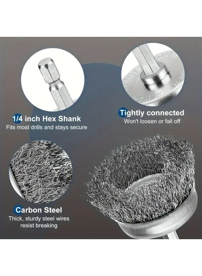 8pcs Professional Carbon Steel Wire Brushes With 1 4 Hex Shaft Drill Attachments - Image 3