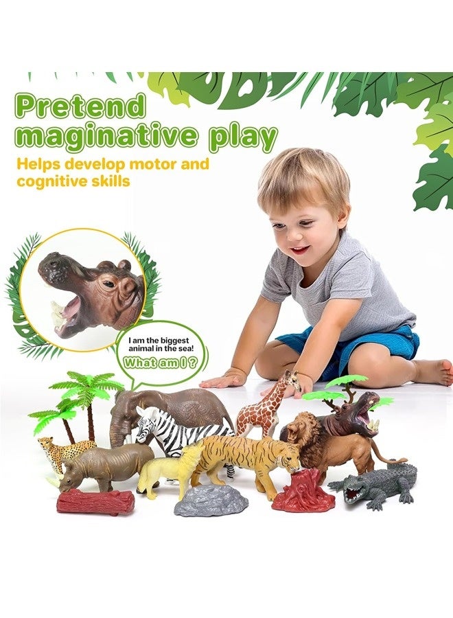52-Piece Animals Figures Toys, Realistic Jungle Playset Toys Set, Mini Jungle Toys Set with Fence Map Storage Box, Learning Toys For Kids for Toddlers 3+ Years Old, Ideal Gift for Boys and Girls  - Image 4