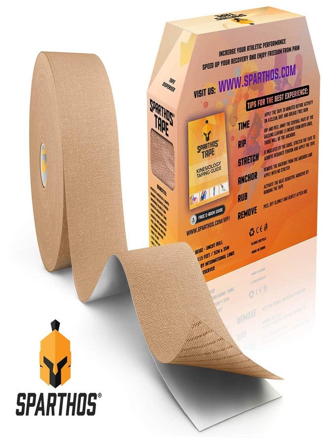 Sparthos Kinesiology Tape - Bulk Large Jumbo - Free Kinesio Taping Guide! - Support for Pro Athletic Sports and Recovery - Rocktape Waterproof Tex Rock Gold Tapes - Uncut 115 ft Roll (Beige) - Image 2