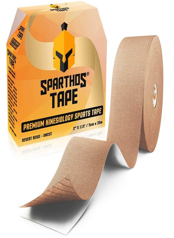 Sparthos Kinesiology Tape - Bulk Large Jumbo - Free Kinesio Taping Guide! - Support for Pro Athletic Sports and Recovery - Rocktape Waterproof Tex Rock Gold Tapes - Uncut 115 ft Roll (Beige) - Image 1