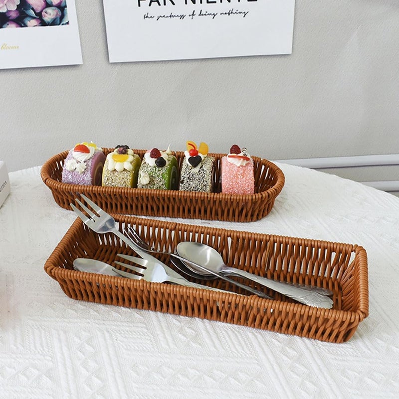 RT&BS Handwoven Utensil Basket, Artisan Mini Bread Basket, Flatware Storage Narrow Baskets for Farmhouse Kitchen, Rustic Dining Table Decor (1pcs, Oval) - Image 5