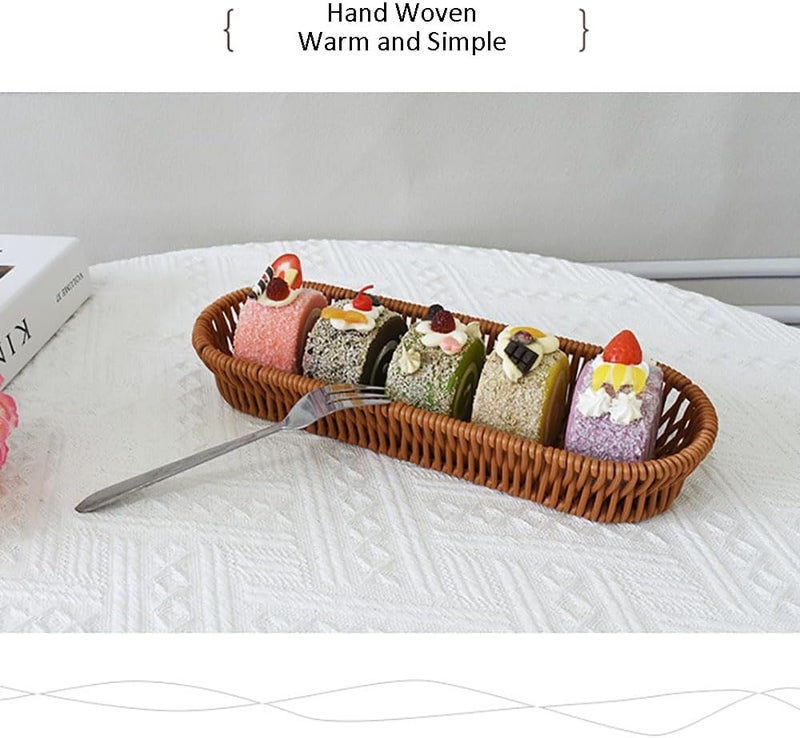 RT&BS Handwoven Utensil Basket, Artisan Mini Bread Basket, Flatware Storage Narrow Baskets for Farmhouse Kitchen, Rustic Dining Table Decor (1pcs, Oval) - Image 3