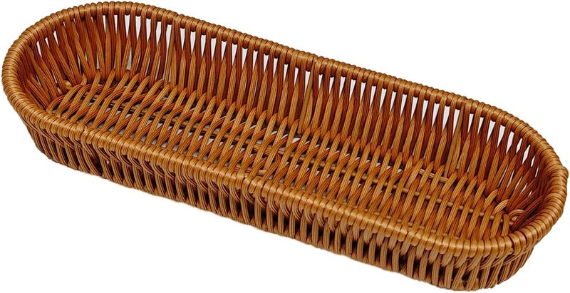 RT&BS Handwoven Utensil Basket, Artisan Mini Bread Basket, Flatware Storage Narrow Baskets for Farmhouse Kitchen, Rustic Dining Table Decor (1pcs, Oval) - Image 1