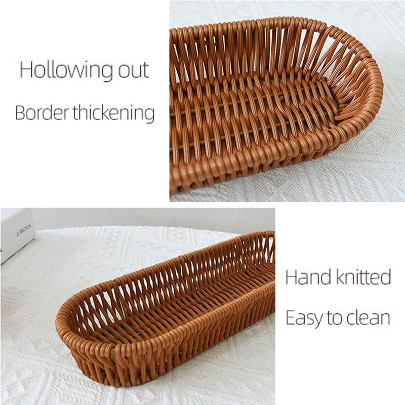 RT&BS Handwoven Utensil Basket, Artisan Mini Bread Basket, Flatware Storage Narrow Baskets for Farmhouse Kitchen, Rustic Dining Table Decor (1pcs, Oval) - Image 2